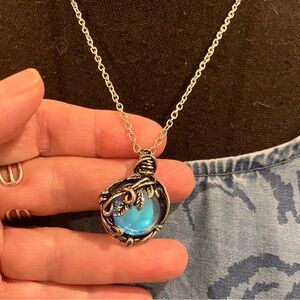 N084 Silver Pendant Necklace with Blue Purple Luminous Stone, layers well too